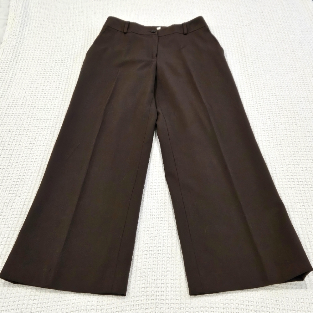 Talbots Women's Petite Wool Stetch Wide Leg Dress Pants Size 0 Brown